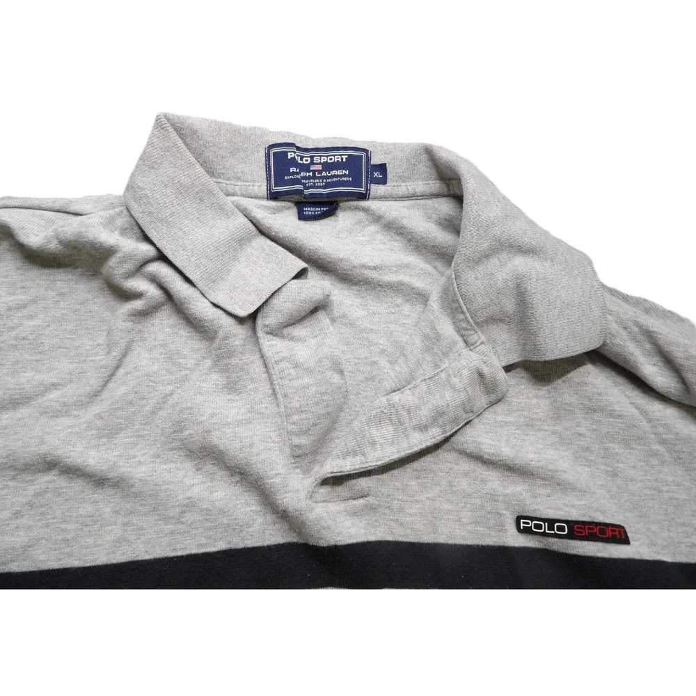 VTG 90s Polo Sport Ralph Lauren Gray Magnetic Collar Shirt Men XL Logo Casual LE
